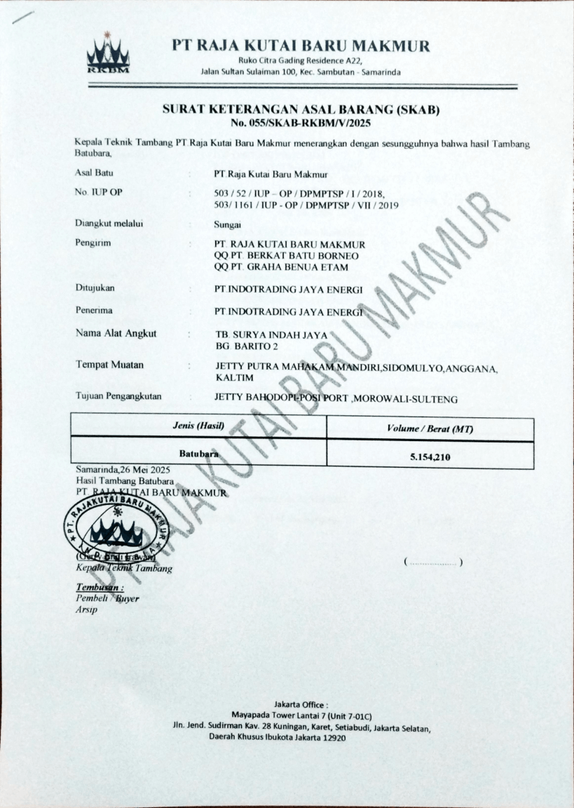 CERTIFICATE OF ORIGIN 01 - PT INDOTRADING JAYA ENERGI